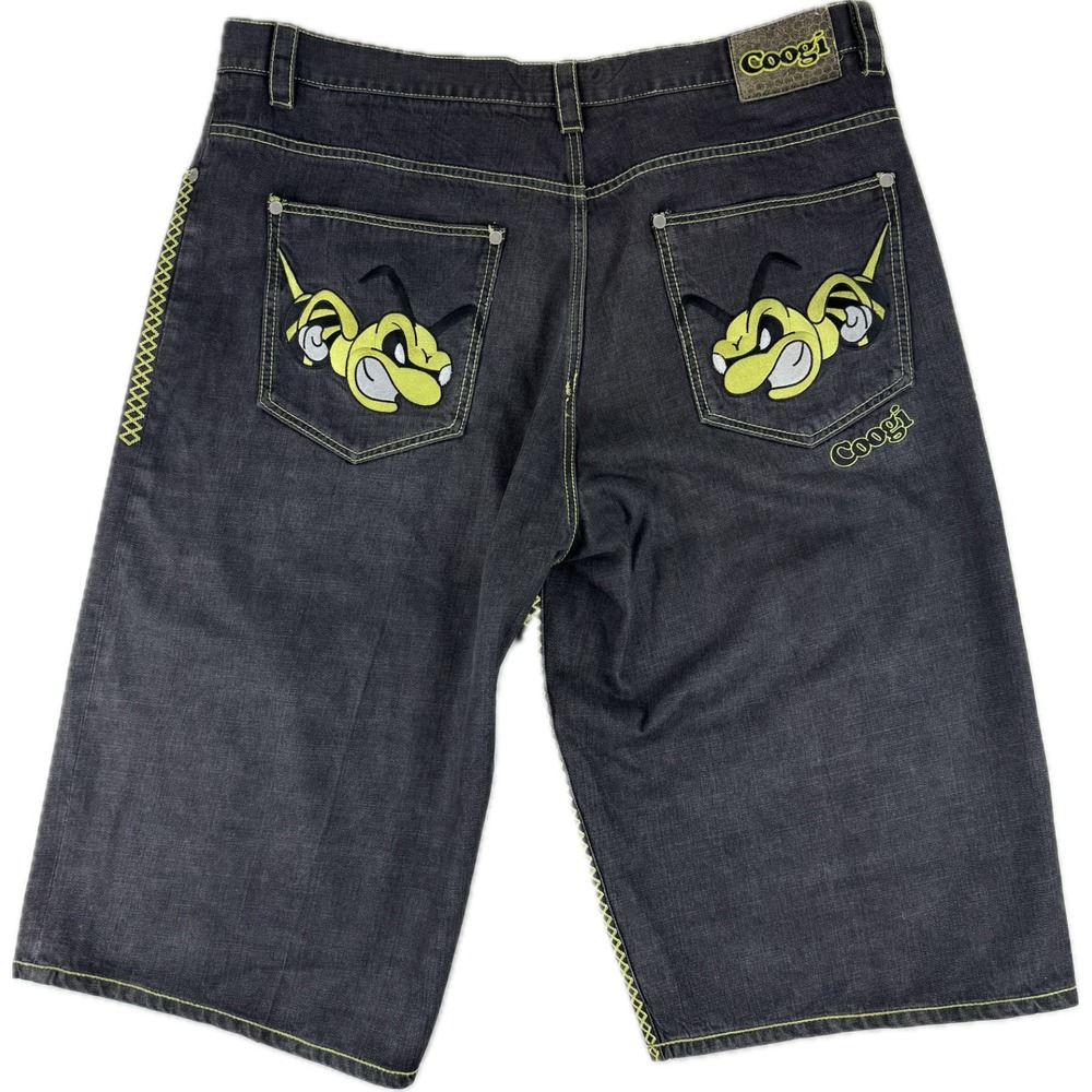 Vtg Coogi Baggy Shorts Mens 46 Jeans Embroidered Bee Hippie Hip Hop Denim Black